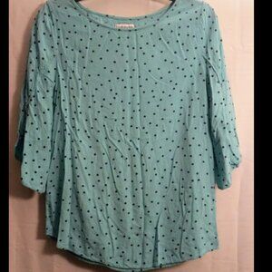 Croft & Barrow Women's 3/4 Sleeve Scoop-Neck Teel Polka Dot Shirt Blouse Sz S